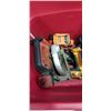 Image 2 : PLASTIC TOTE OF TOOL INCLUDING JOBMATE AND RYOBI CIRCULAR SAWS