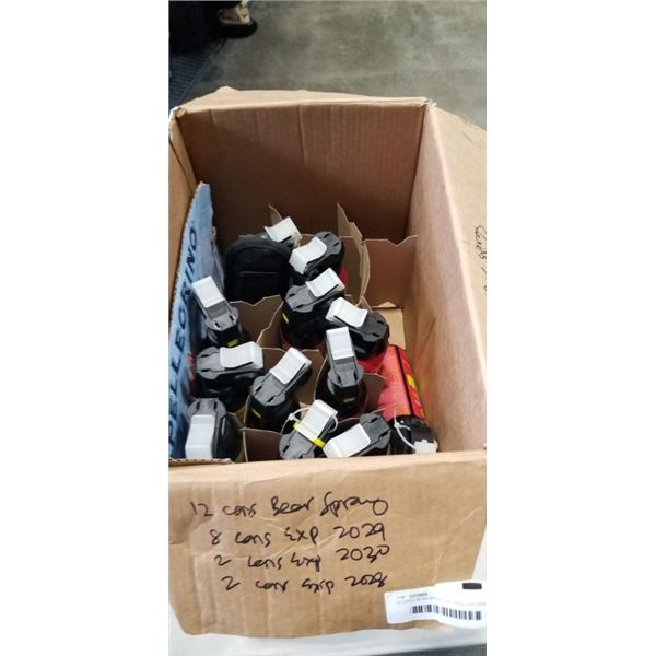 12 CANS BEAR SPRAY. 8 CANS EXP 2028, 8 CANS 2029, 2 CANS 2030