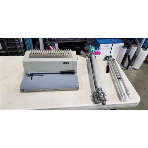 VINTAGE BINDING MACHINE AND TWO TRIPODS