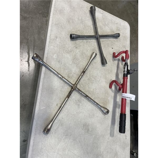 2 TIRE WRENCHES AND A STEERING WHEEL LOCK WITH KEY