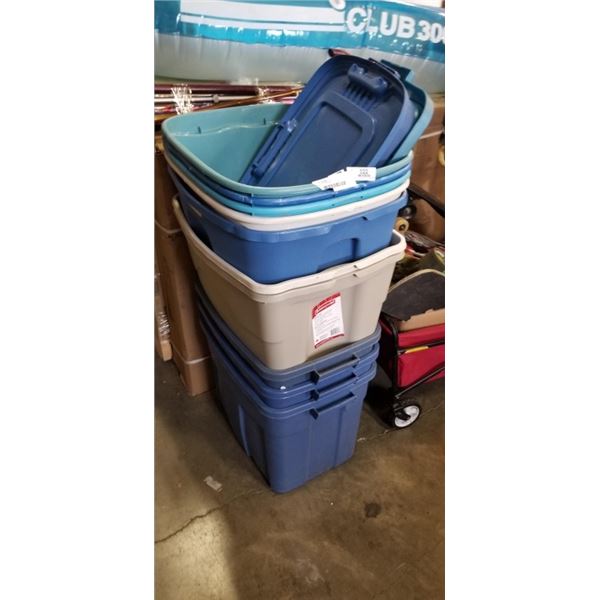 10 PLASTIC BINS & 3 LIDS
