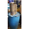 Image 1 : VINTAGE METAL GAS CAN AND BLUE PLASTIC  BARRELL