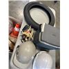 Image 3 : BOX OF ITEMS INCLUDING COLEMAN COOLER, RUBBER WHEEL, HARD HATS, TRAFFIC CONE, BASEBALL GLOVE, BUCKET