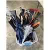 Image 1 : PLASTIC TOTE OF ICE SCRAPPERS AND UMBRELLAS