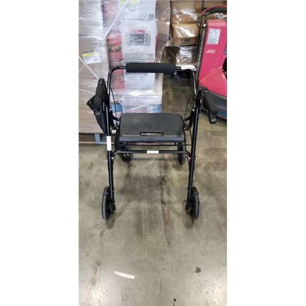 BLACK FOUR WHEEL ROLLATOR WALKER WITH SEAT & HAND BRAKES