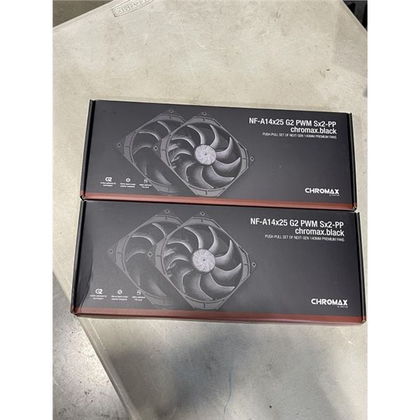 2 SETS OF NOCTUA CHROMAX 140MM PREMIUM FANS. MODEL NF-A14X25G2 PWM SX2-PP.   BLACK COLOR