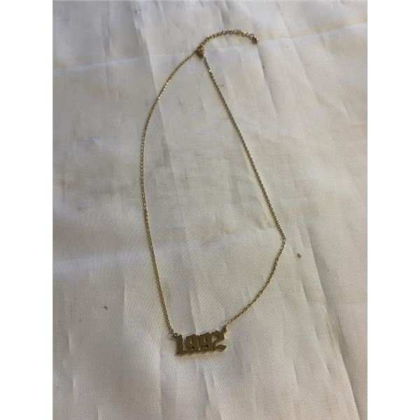 GOLD PLATED 1992 PENDANT W/ CHAIN NECKLACE