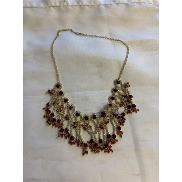HIGH CARAT GOLD PLATED W/ DARK RED STONES AND BEADS NECKLACE