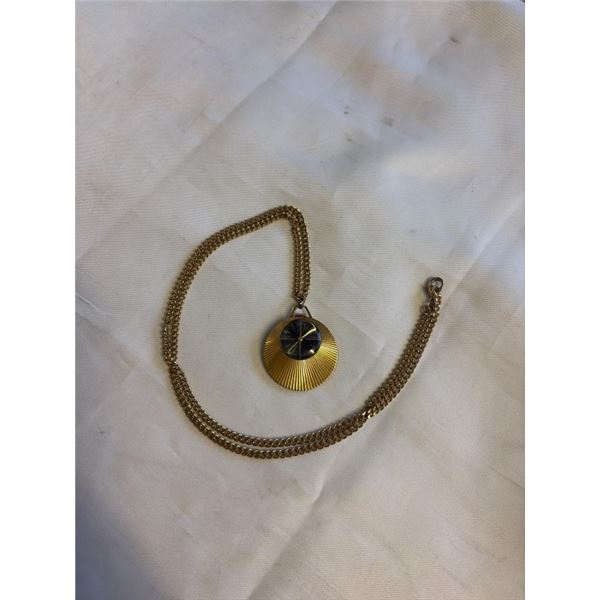 1970 MECHANICAL SLAVA PENDANT WATCH  - GOLD PLATED, 17 JEWELS MADE IN USSR, CHAIN NEEDS REPAIR