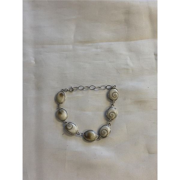 925 STERLING SILVER W/ RARE SHELL FRAME LINK BRACELET