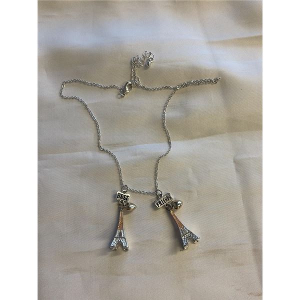 PAIR OF EIFFEL TOWER PENDANTS ON CHAIN BEST FRIENDS NECKLACE