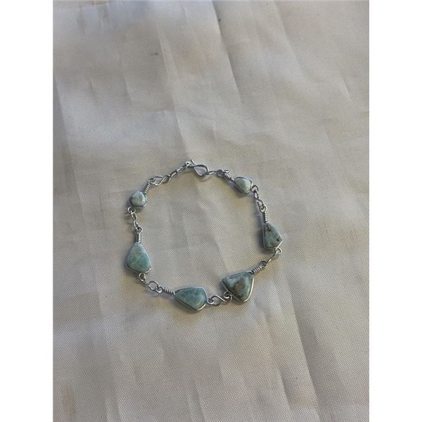 HAND CRAFTED SILVER W/ TURQUOISE STONES LINK BRACELET
