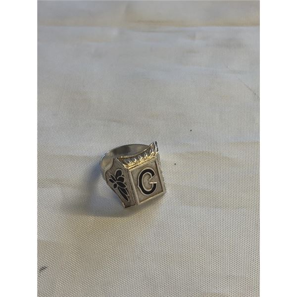 VINTAGE BLACK ENAMEL SILVER RING