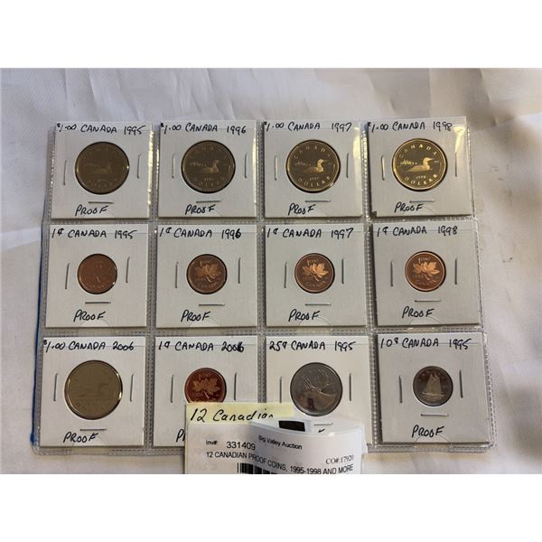 12 CANADIAN PROOF COINS, 1995-1998 AND MORE