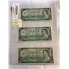 Image 1 : 3 1967 CANADIAN CENTENNIAL $1 BILLS TYPE TWO W/ NUMBERED SERIAL NUMBER