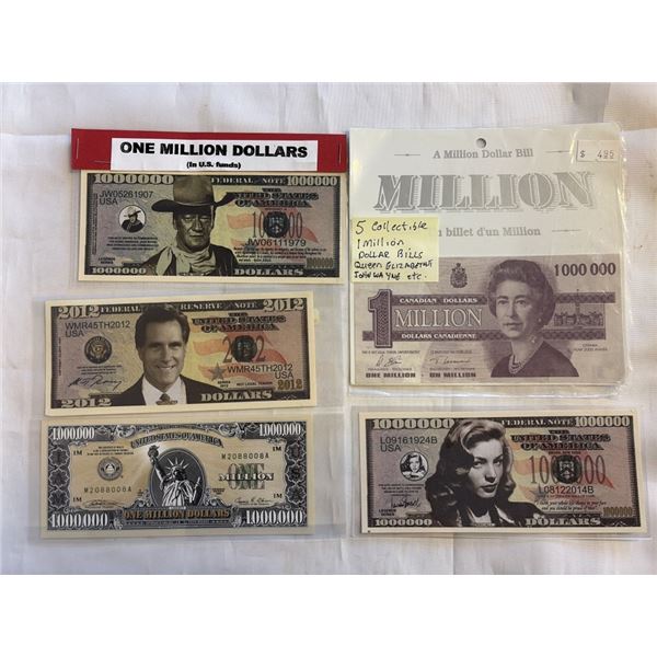 5 COLLECTIBLE 1 MILLION DOLLAR BILLS