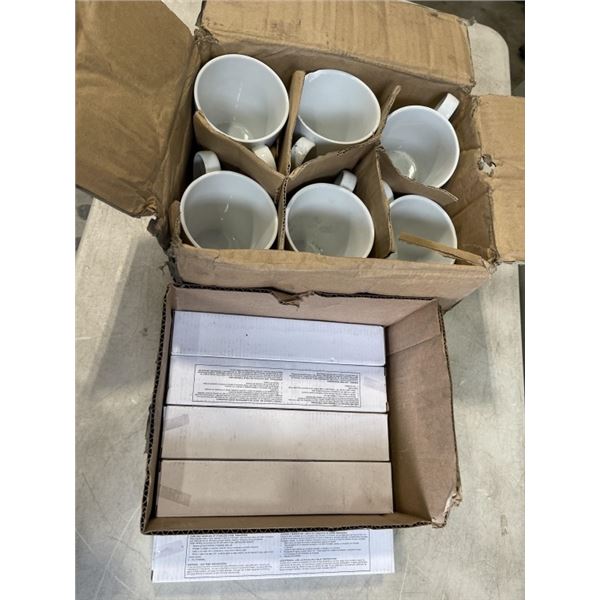 NEW STAINLESS DINNER KNIVES AND MUGS