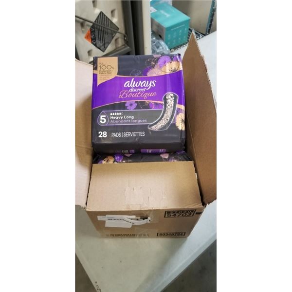3 PACKS ALWAYS DISCREET HEAVY LONG PADS. 28 PADS PER PACK
