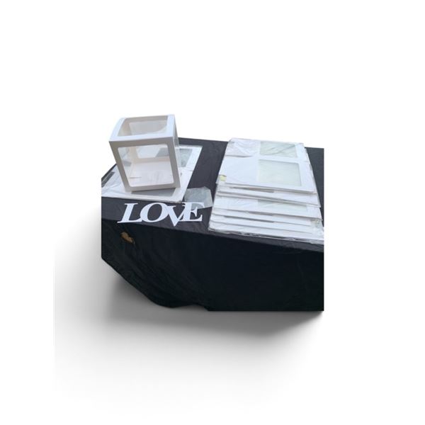 NINE NEW SETS OF WHITE LOVE  CLEAR BOXES FOUR BOXES PER PACK WITH LETTERS RETAIL $180
