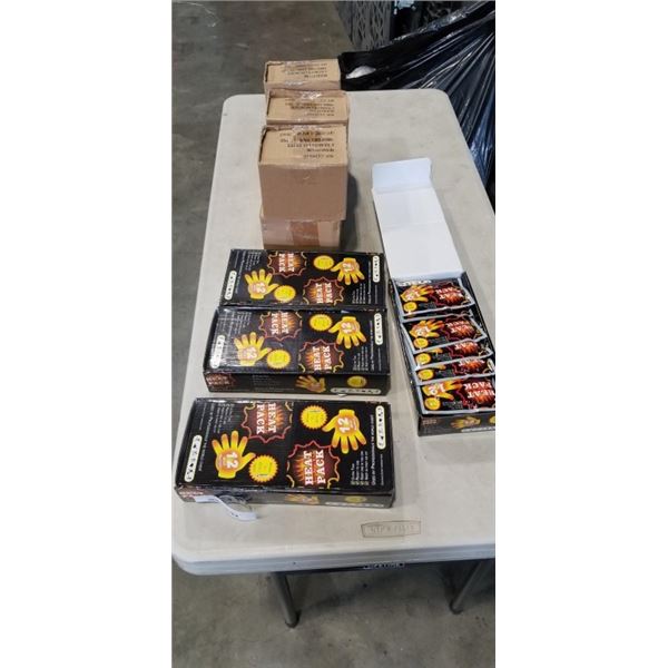 6 BOXES 4" ROUND PILLAR HOLDERS, 12 PER BOX, AND 4 PACKS OF HAND WARMERS. 25 PER PACK