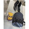 Image 1 : BLACK BACKPACK, SIZE 13 LEATHER SHOES AND 2 PAIRS GLOVES