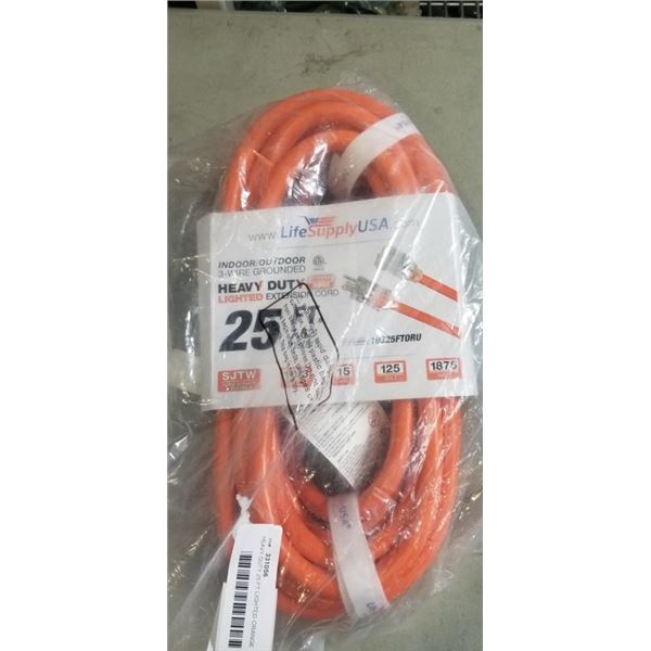 HEAVY DUTY 25 FT LIGHTED ORANGE EXTENSION CORD. 10AWG/3C