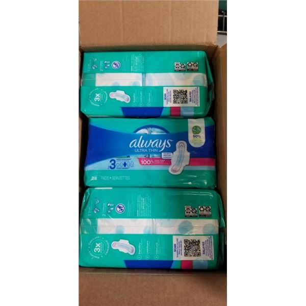 3 PACKS  ALWAYS ULTRA THIN PADS. 28 PADS PER PACK. SIZE 3