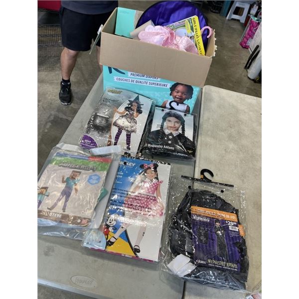 2 BOXES OF MOSTLY NEW HALLOWEEN COSTGUMESWIDE RANGE OF KIDS SIZES