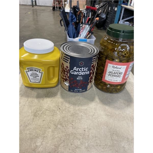 HEINZ YELLOW MUSTARD 2.84 LITRE, AND ROLAND SLICED JALAPENO PEPPERS 3.78 LITRES, AND ARCTIC GARDENS 