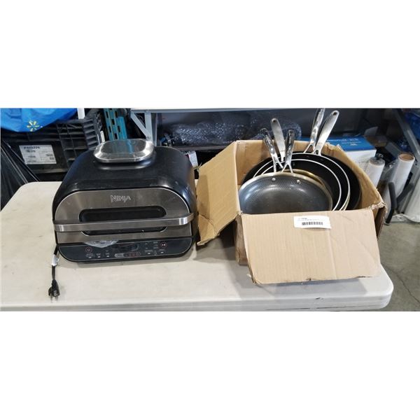 NINJA AIR FRYER AND ASSORTED FRYING PADS WITH WOK