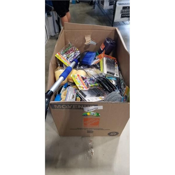 HUGE BOX OF ASSORTED NEW ITEMS, HOUSEHOLD, CLEANING SUPPLY ETC