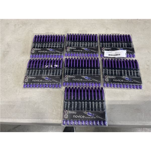 7 PACKS THORNTONS NOVICE MEDIUM POINT FOUNTAIN PEN SETS. 12 PENS PER SET