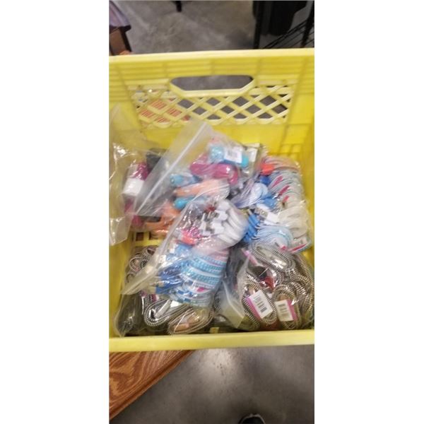 TOTE OF NEW PHONE ACCESSRIES INCLUDING CHARGING BLOCKS AND C CORDS