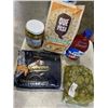 Image 1 : BAG DICED PICKLES, MOTTS CLAMATO 1.89 LITRE, VERMOUTH OLIVES, BAG OF QUE PASA CHIPS, FETTUCCINE PAST