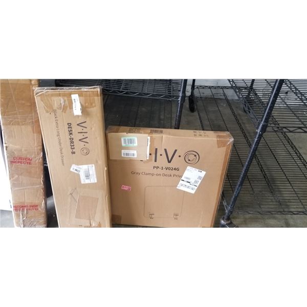 VIVO GRAY CLAMP-ON DESK PRIVACY SCREEN AND VIVO BLACK EXTRA LONG UNDER DESK DRAWER