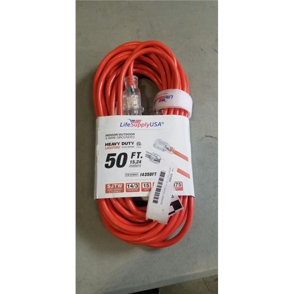 HEAVY DUTY 50 FT LIGHTED ORANGE EXTENSION CORD. 14AWG/3C