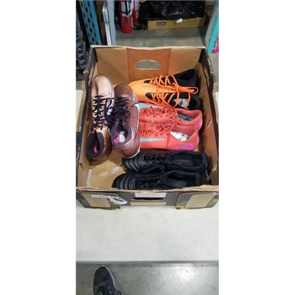 4 PAIRS SOCCER CLEATS. 2 PAIRS SIZE 7.5, PAIR SIZE 8, PAIR SIZE 8.5