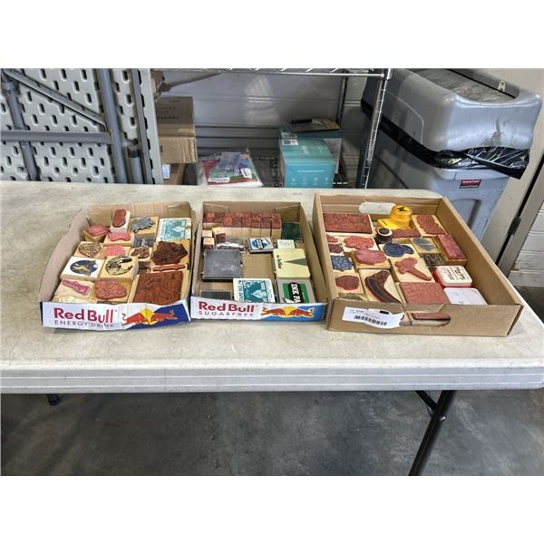 3 TRAYS OF RUBBER STAMPS
