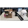 Image 1 : BOX OF HALLOWEEN ITEMS INCLUDING CERAMIC SKULL, SPOOKY MUG, MUMMY HANDS, SPOOKY SIGN ETC