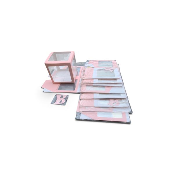 NINE NEW SETS OF PINK BABY SHOWER CLEAR BOXES FOUR BOXES PER PACK WITH LETTERS RETAIL $180