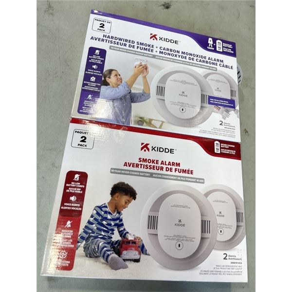 2 PACK KIDDE HARDWIRED SMOKE + CARBON MONOXIDE ALARMS AND 2 PACK KIDDE SMOKE ALARM