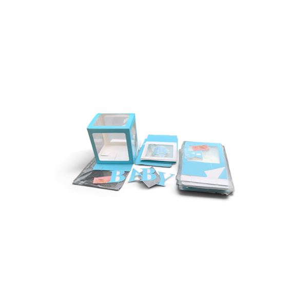 SEVEN NEW SETS OF BLUE BABY  CLEAR BOXES FOUR BOXES PER SET WITH LETTERS AND FIVE CLEAR BABY SHOWER 