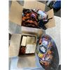 Image 1 : 2 BOXES AND METAL BIN OF HALLOWEEN DECORATIONS