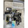 Image 1 : PLASTIC TOTE OF COMPUTER PARTS INCLUDING RAM, HARD DRIVE, ZIP DRIVES, BATTERY BANKS