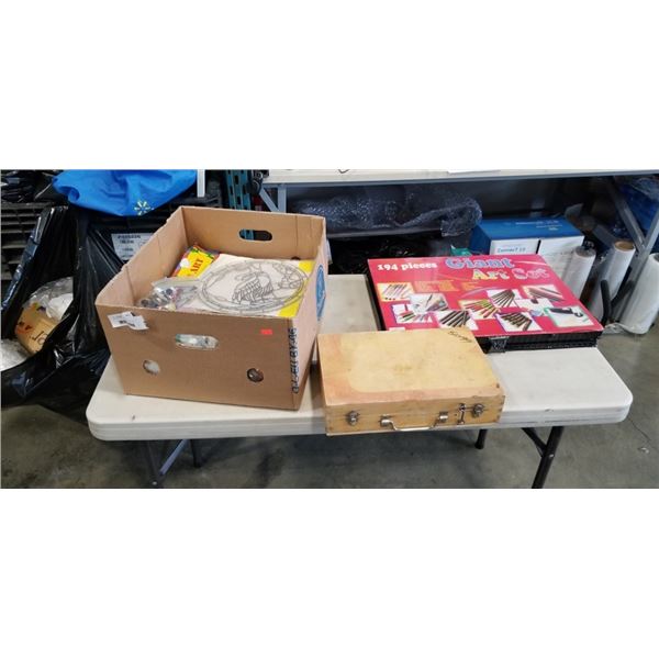 TRAY OF ART SUPPLIES INCLUDING 194 PIECES GIANT ART SET, VARIOUS OIL COLORS,BOB ROSS LIQUID WHITE OI