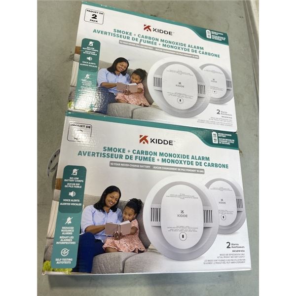 TWO 2 PACK KIDDE SMOKE + CARBON MONOXIDE ALARMS