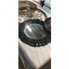 Image 2 : 2 MADE TO LOOK OLD WALL MIRRORS, WALL CLOCK WITH MIRROR, AND METAL DECORATION