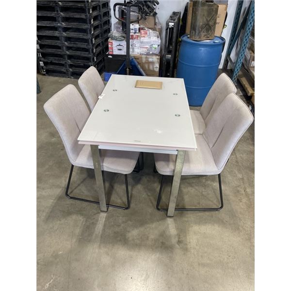 MODERN GLASS DRAW LEAF TABLE WITH 4 CHAIRS
