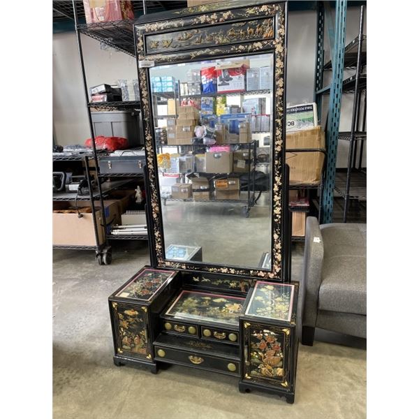EASTERN CARVED AND INLAID VANITY WITH MIRROR