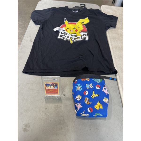 GRADED POKEMON CHARIZARD TAG 8 WITH POKEMON T SHIRT AND ACCESSORY BAG